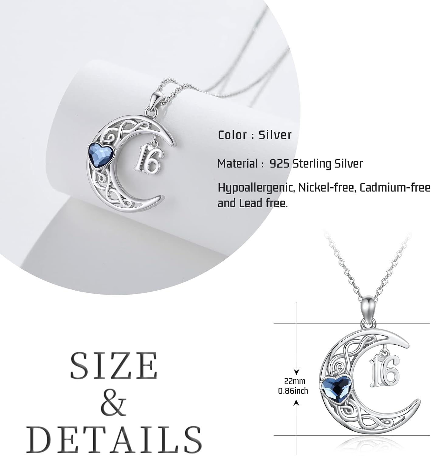 18 Year Old Girl Birthday Gifts/ 10th/13th/16th/21th/30th/40th/ 50th/60th/70th Birthday Gifts for Girls Daughter 925 Sterling Silver Celtic Knot Moon Pendant Necklace for Women Girls Mothers Day Christmas Anniversary Graduation Jewelry - Image 2