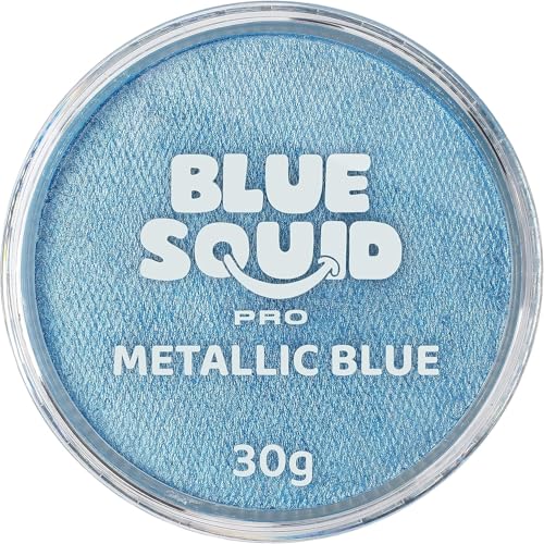 Blue Squid PRO Schminke Face Paint und Bodypaint - Metallic Blau 30g, Hochwertige, professionelle, wasserbasierte Einzelbehälter, Face und Bodypaint Farbe für Erwachsene, Kinder, Fasching und SFX