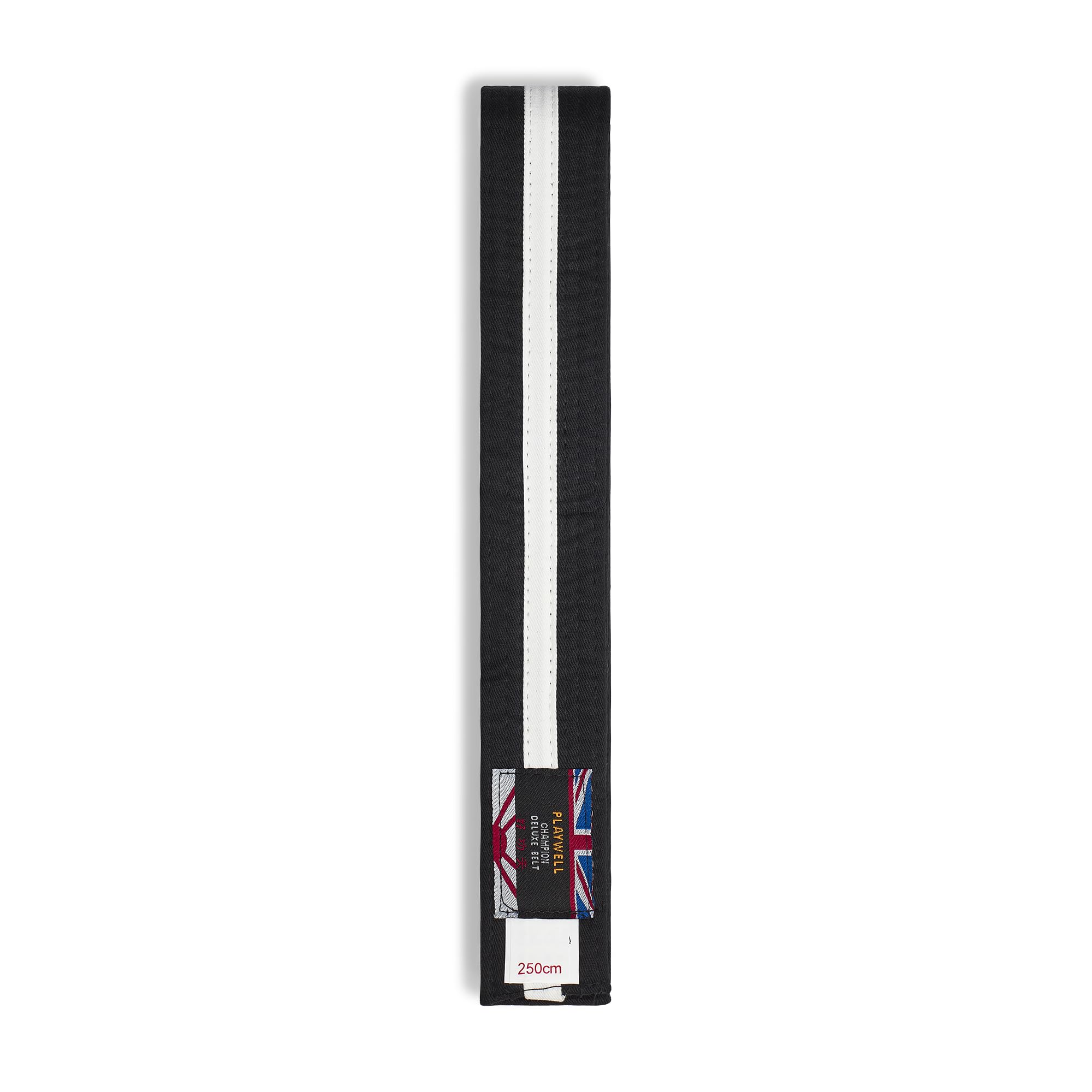 Playwell Martial Arts Cotton Coloured Belt With White Stripe Grading Belt - (Karate, Judo Taekwondo) (Black Belt With White Stripe, 320cm)