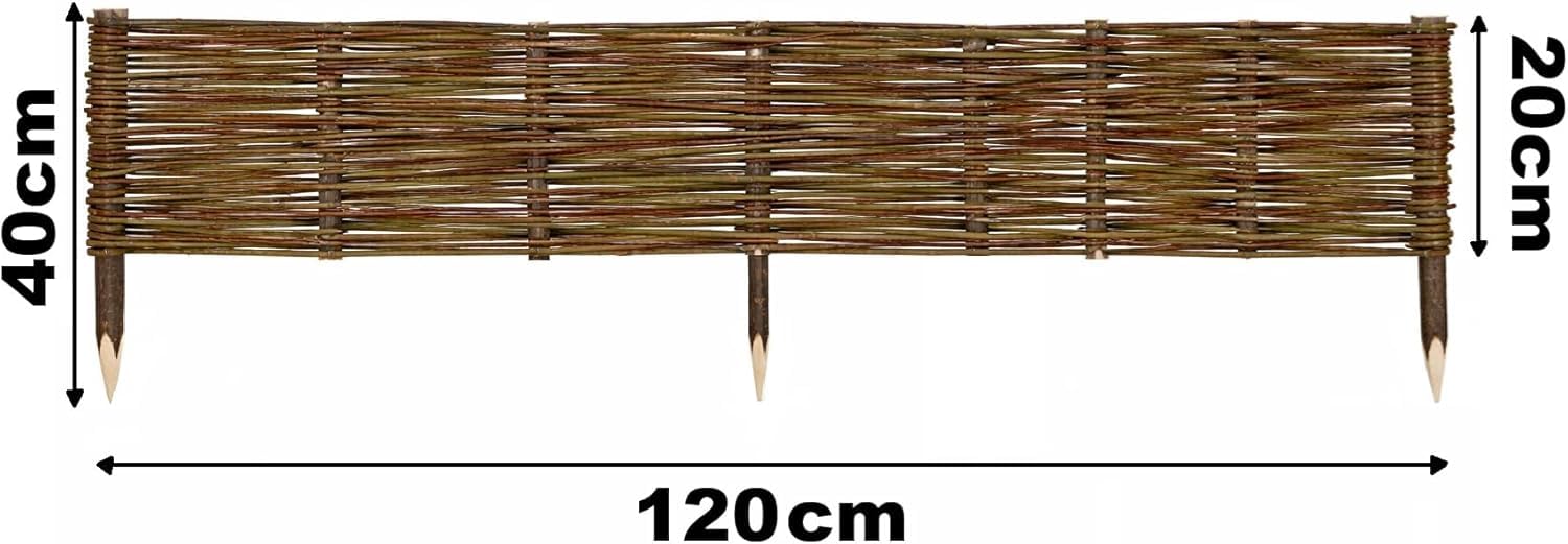 Weidenzaun 120cm x 20cm, 10 Stück Set, Beetbegrenzung aus Weide Weidengeflecht Garten Beeteinfassung für Blumen und Gemüse Rasenkanten (10, 120 x 20 cm)