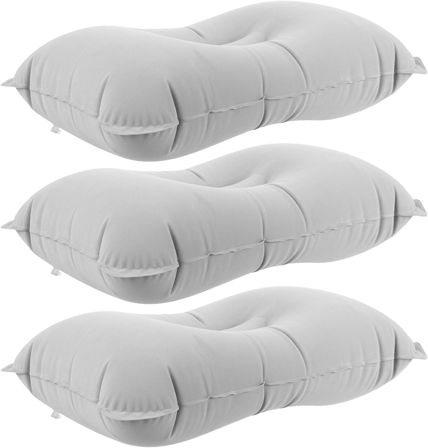 Cabilock 3pcs Large Inflatable Travel Pillow Set, Flocked Multi-Function Outdoor Camping Sleep Pillows, Portable Gray Cushions for Hiking and Nap
