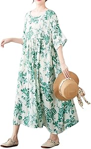 [SvaYvee] 夏 ワンピース レディース 半袖 ゆったり ロングワンピース 涼しげ リラックス エスニック風 森ガール ポケット付き 体型カバー おしゃれ カジュアル