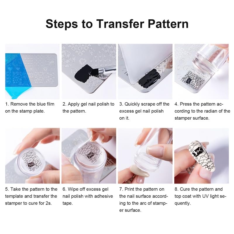 French Tip Nail Stamper 6PCS, Soft Silicone 2-in-1 Manicure Set with Stamp Heads, Scraper & Replacement Heads, for Home DIY & Nail Salon,01