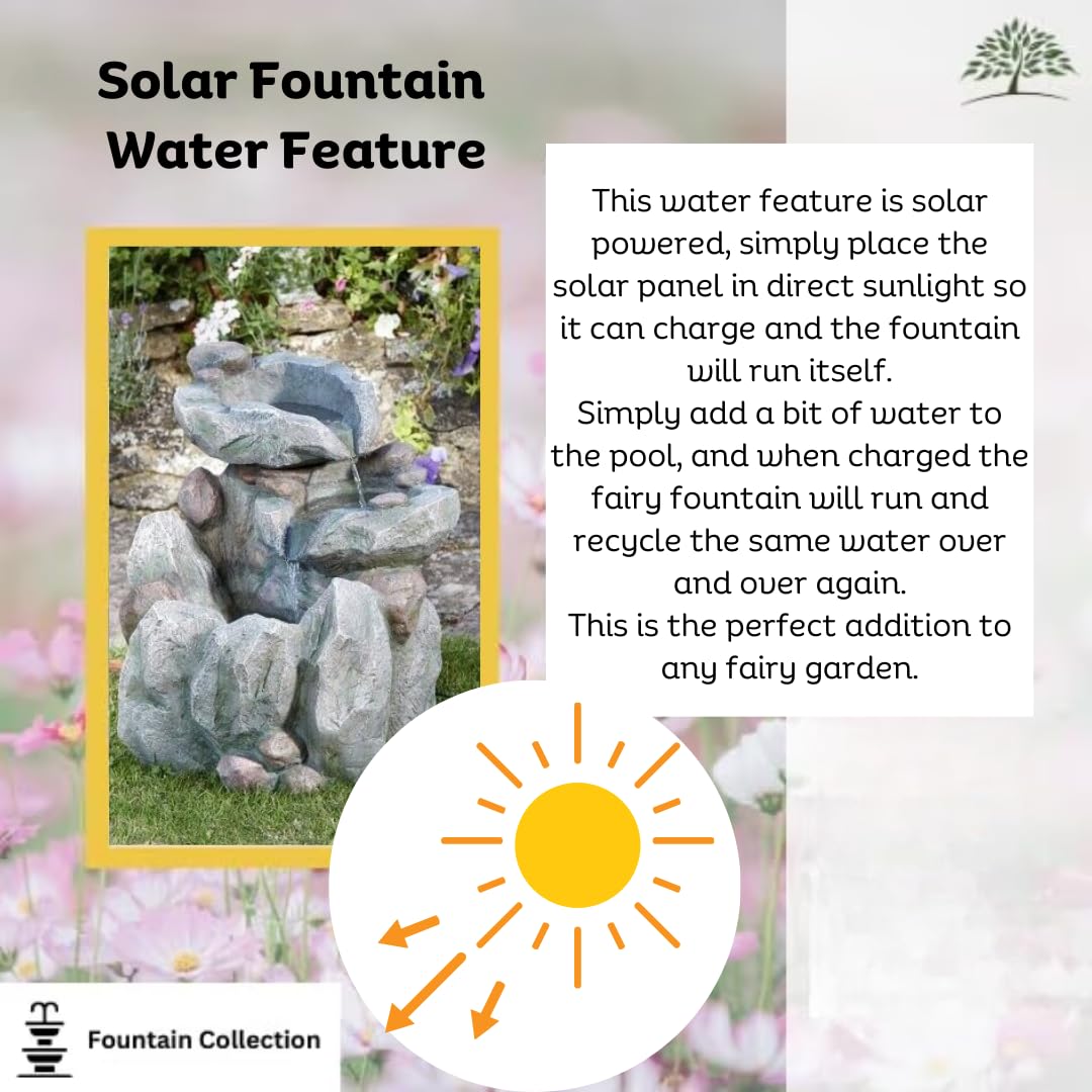 Garden Mile Modern Rock Fall Fuente de agua – Cascada al aire libre con energía solar de resina reciclable – Adornos de jardín, centro de mesa decorativo al aire libre para estanque, patio y
