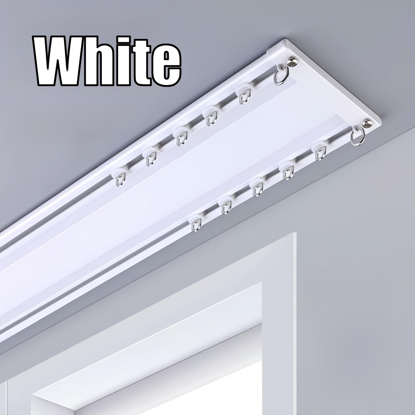 Binario per Tenda A Doppia Fila Silenzioso, Ultra-Sottile Binario Tenda Soffitto Alluminio Scorrevole Bastone Tenda Spessore 6mm con Carrucola E Gancio(Champagne,220cm(86.4in))