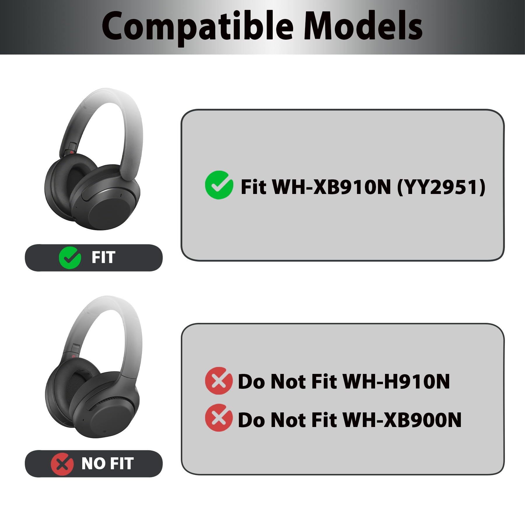 Adhiper Coussinets de rechange et bandeau pour casque Sony WH-XB910N (YY2951), coussinets en cuir protéiné souple avec coussinet en mousse à mémoire de forme, noir