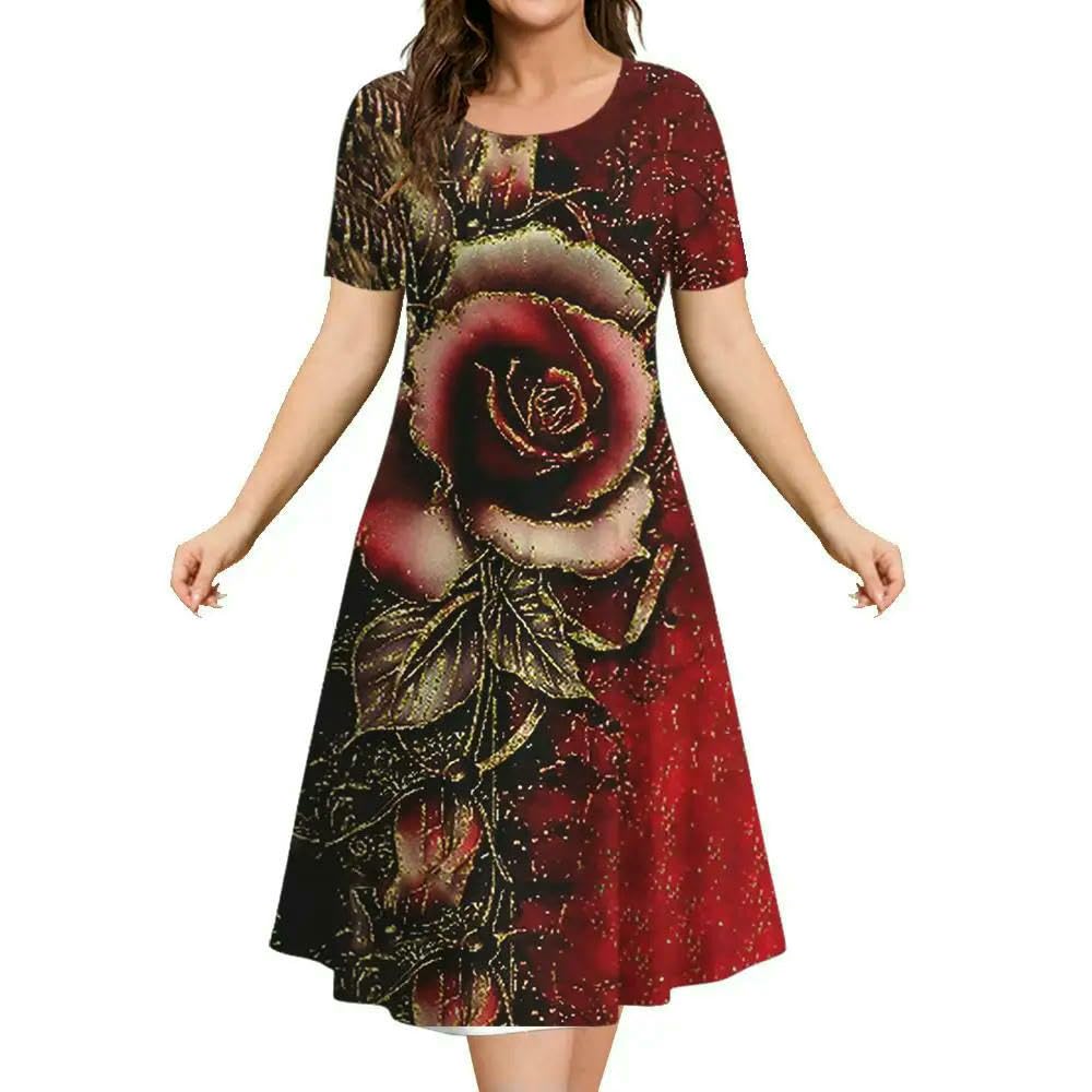 Sukienka boho damska wzór 3D kwiaty na co dzień moda spódnica o linii A letnie sukienki damskie