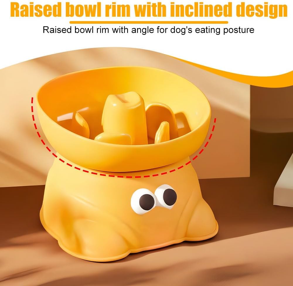 Raised Slow Feeder Cat Bowl, Tilted Elevated Cat Food Bowls with Anti-Slip Strips, Anti Vomiting Slow Feeder Bowl for Cats Kitten Dogs