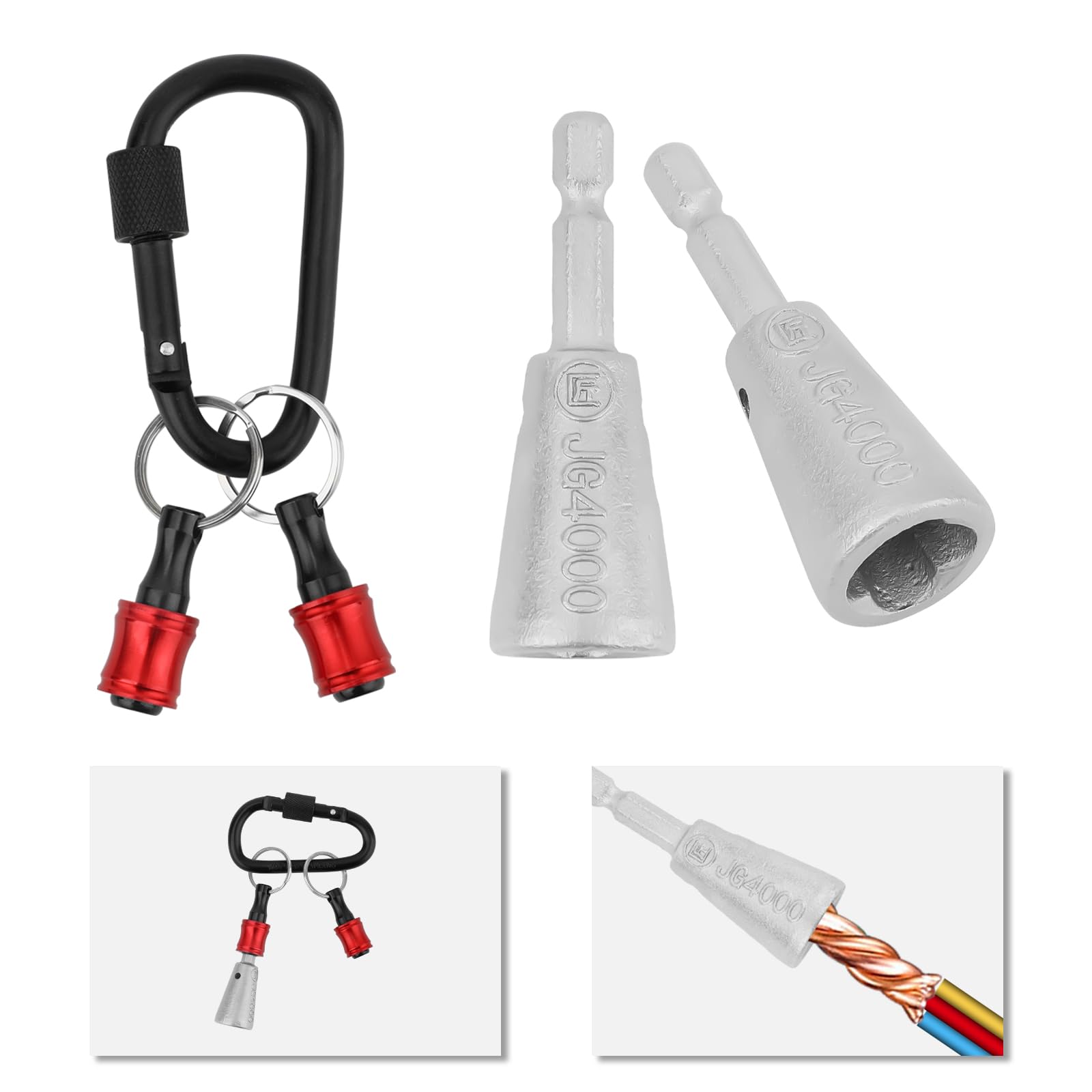 2pcs Wire Twister Tool for Drill, Wire Driver with 2 Keychain Bit Holder & Carabiner Wire Twisting Tool Wire Stripping and Twisting Tool for Electrical Power Drill