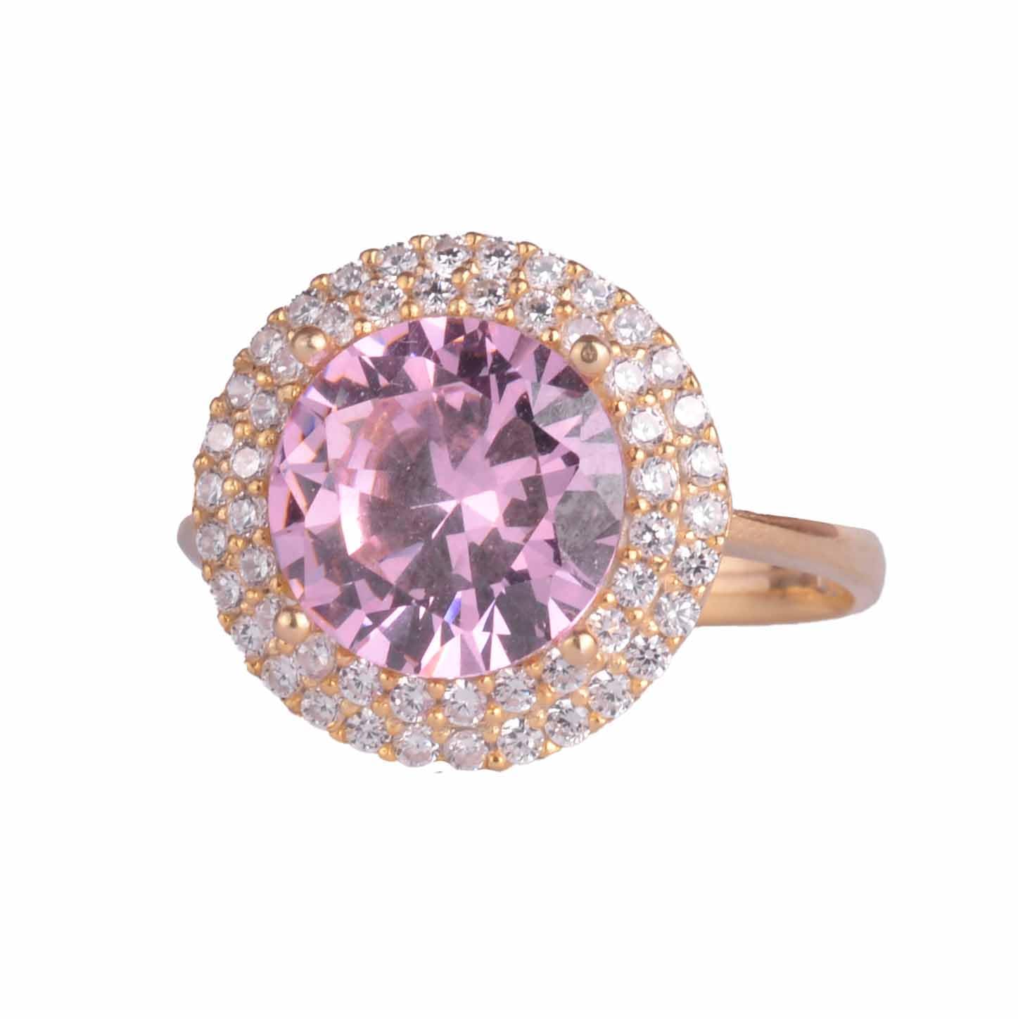 KAMBO Damen-Ring aus 925er Sterlingsilber mit rosa Stein, eleganter vergoldeter Ring mit glänzendem Halo-Design, Silber, ohne Edelsteine, Silber, Kein Edelstein