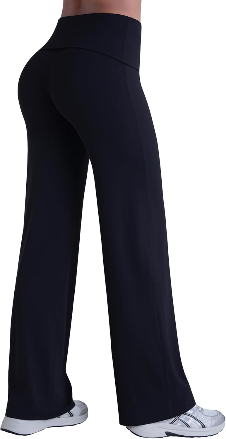 Sunzel Women's Fold Over Wide Leg Yoga Pants No Front Seam Straight Leg Sweatpants High Waisted Lounge Casual Stretch Workout