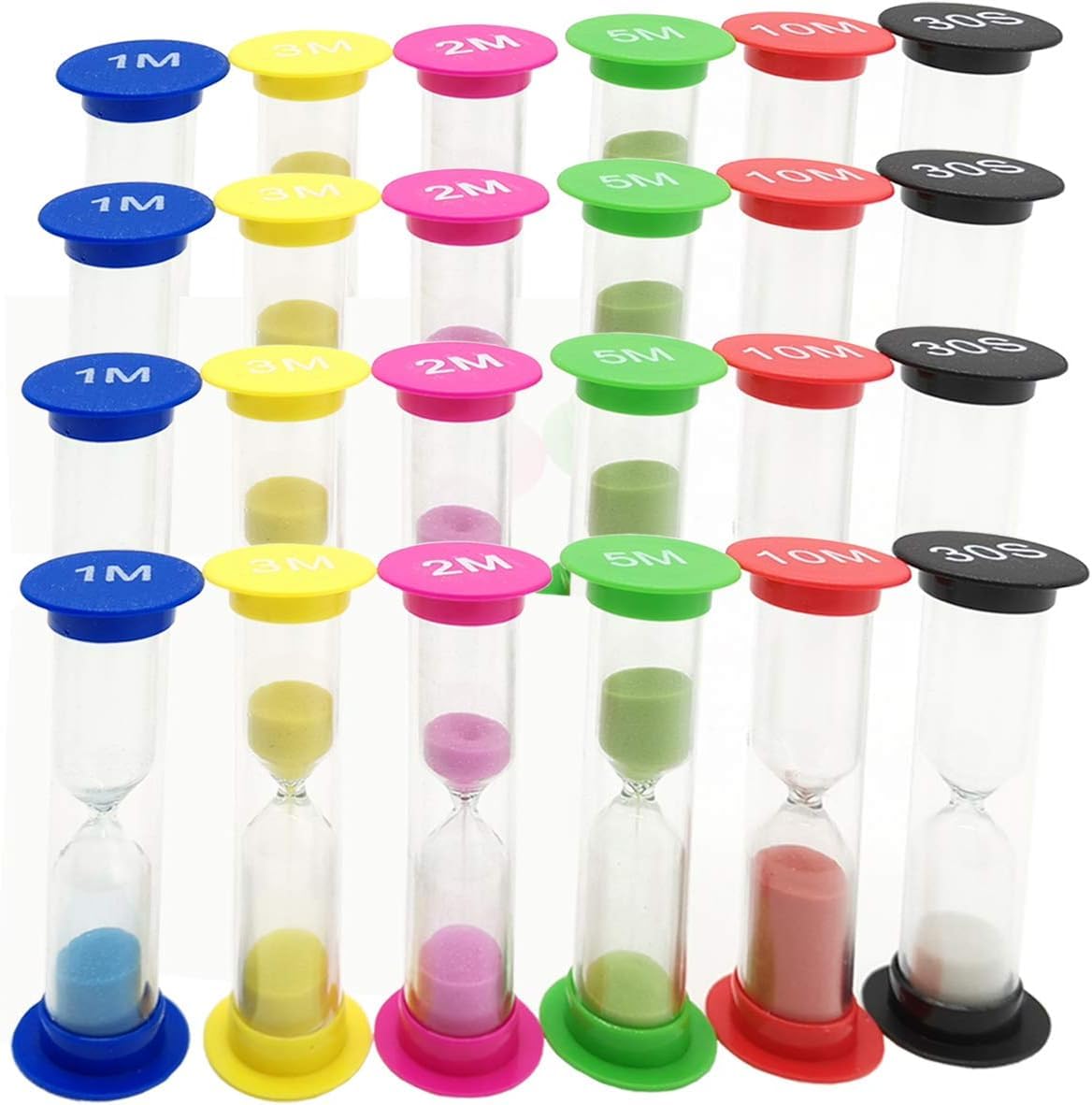 Smitex 24PCS Sand Timer Assortment Plastic Sand Clock Timer 30s / 1min / 2mins / 3mins / 5mins / 10mins for Adult Kids in Classroom Kitchen Games Office Multicolor
