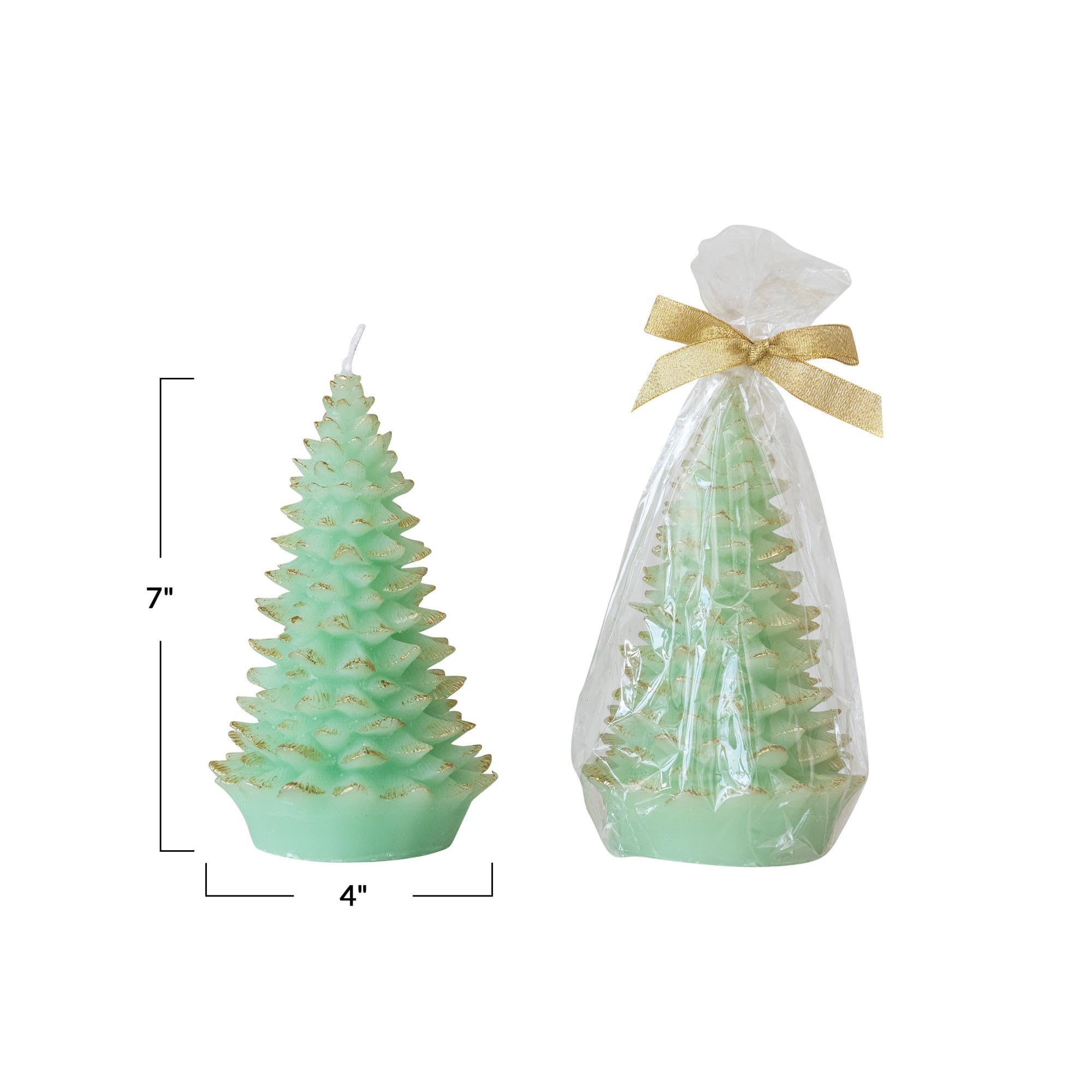 Creative Co-Op Tall Holiday Tree Shaped Candle with Gold Tips, Mint Color