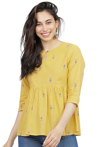 Vishudh Women Regular Fit Round Neck VNTP000394 Yellow XL