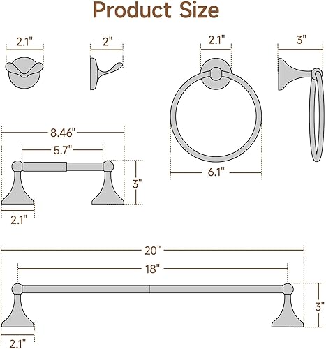 Miniatura 7 de USHOWER Juego de accesorios de baño de bronce aceitado, juego de toallero de 18 pulgadas montado en la pared, juego de accesorios de baño