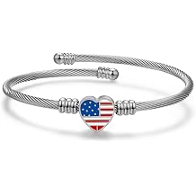 Unique Golden Cuff Bracelets for Women, Creative American Flag 18K Gold Plated Braided Cable Stainless Steel Womens Cuff Bracelets
