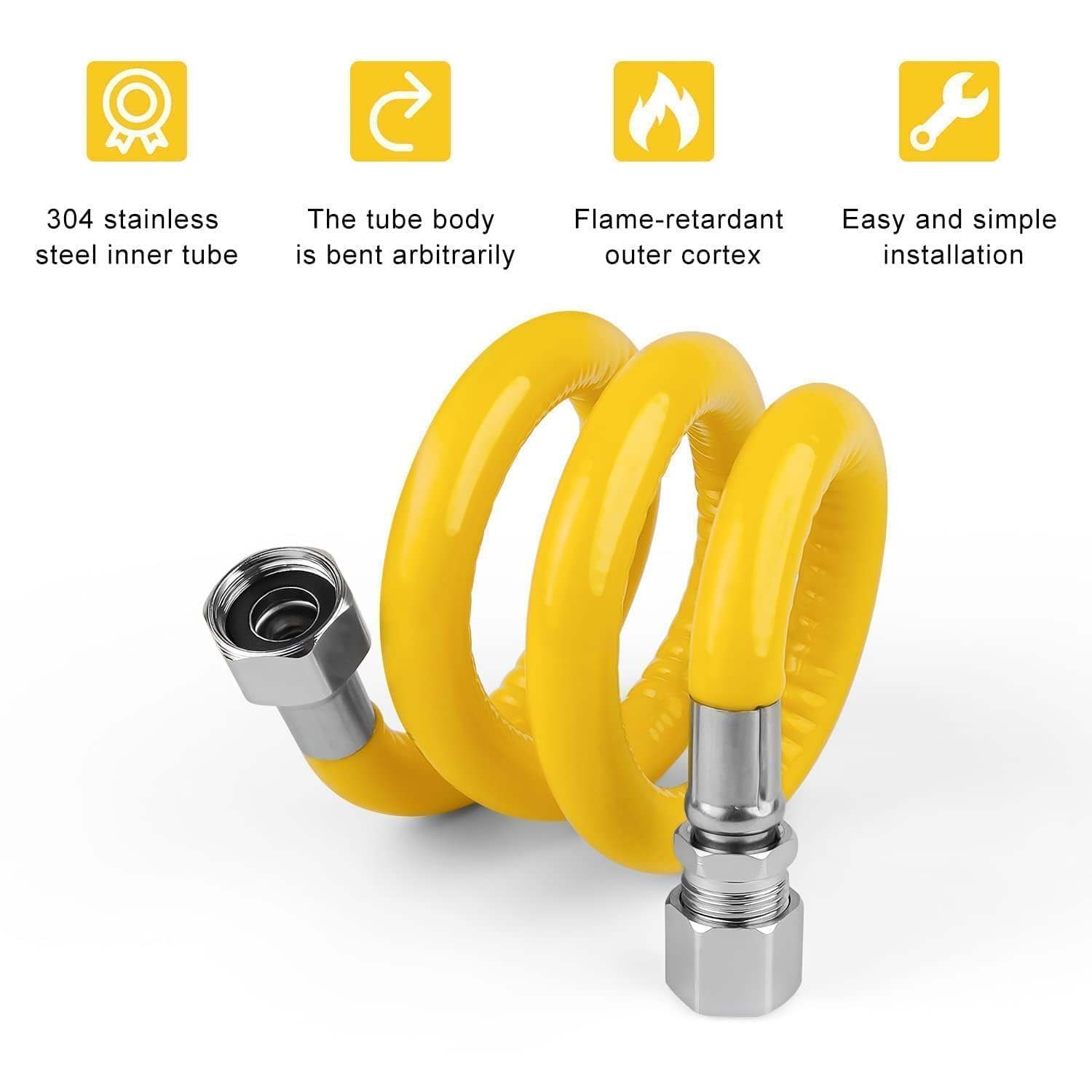 Tuyau Gaz Butane/Propane 80 Cm Acier Inox 304 – Raccord Rapide 8-12 Mm + G1/2, Flexible Ignifugé Pour Cuisinière, Plancha, Chauffe-eau Gaz