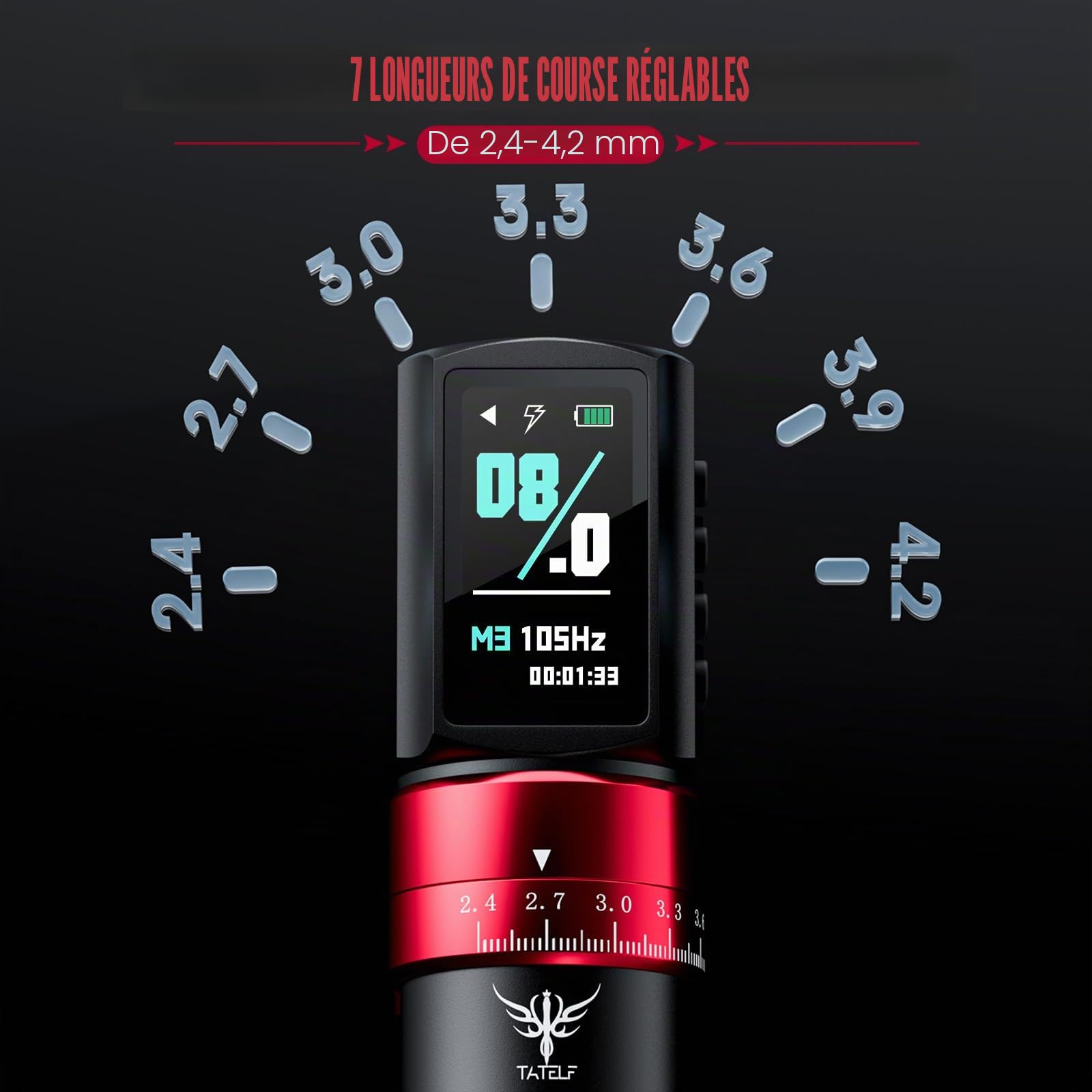 TATELF Kit de machine sans fil avec 7 hauteurs de levage réglables avec batterie de 2300 mAh, 20 cartouches, 10 cartouches d'encre, accessoires professionnels complets pour débutants et artistes