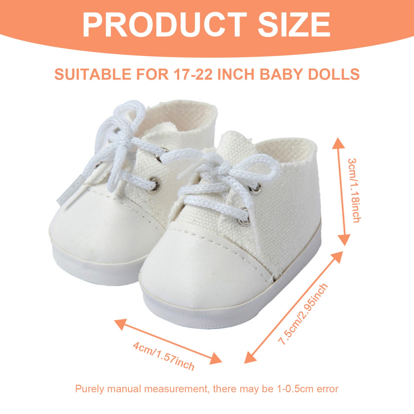 Scarpe da Bambola da 18 Pollici 1 Paio di Scarpe da Bambola in Tessuto Bianco per Bambole da 18 Pollici con Lacci Accessori Decorativi Fai da Te per Giochi di finzione, Esposizione