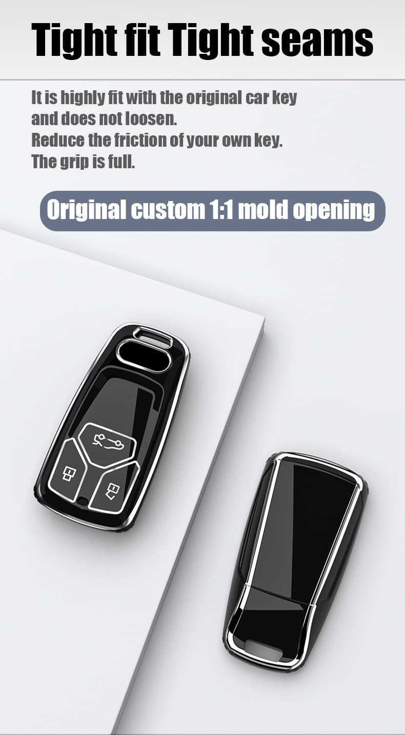 KUNIO Car Key Fob Cover fit for Audi A4 B9 S4 RS4 A3 A5 F5 S5 RS5 A6 A7 C8 A8 S8 2017-2022 Key Cover TPU Key Case Key Cover Key Case A Black - Image 4