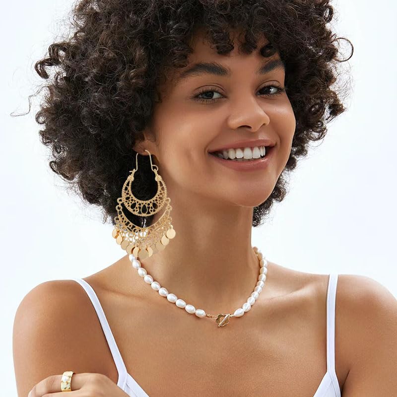 coadipress Filigree Cut-out Dangling Chandelier Earrings for Women Bohemian Retro Gold Chandelier Tassel Drop Earrings Ethnic Gypsy Beads Tassel Earrings Jewelry Gifts4