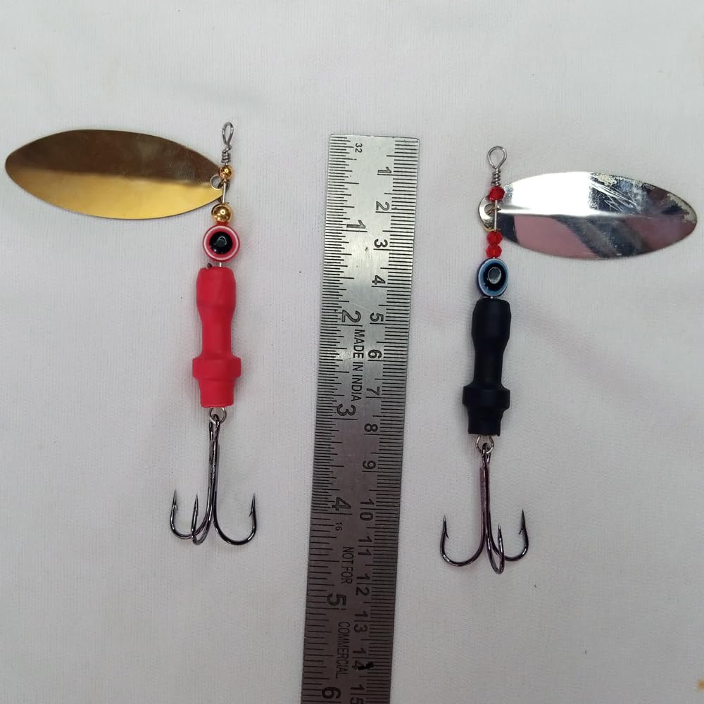 Coral India Dushman-Combo Fishing Spinner Lure | Red & Black Body with Gold & Silver Blade | 22g Brass Body Spinner Baits | Treble Hook Set | Best for Freshwater & Saltwater Fishing (Combo Pack) 2