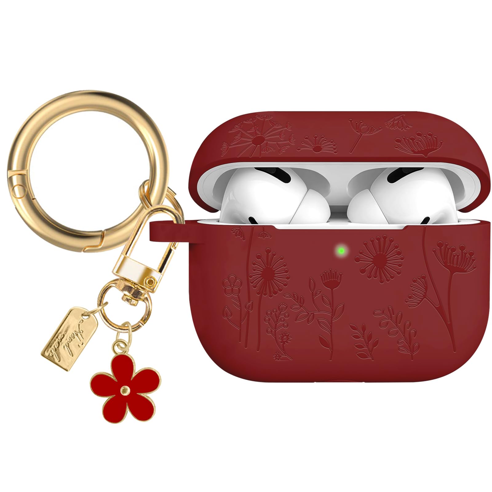 AIIEKZ Flower Engraved Case Compatible with AirPods Pro 2 Case Cover 2022, Silicone Case for AirPods Pro 2nd/1st Generation with Cute Flower Keychain
