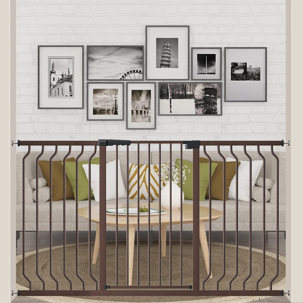 Photo 1 of ALLAIBB Brown 40.55" Extra Tall Wide Baby Gate Pressure Mounted Walk Through Child Kids Safety Toddler Tension Pet Dog Gates with Extension for Doorways Kitchen Brown 57.48-60.62"/146-154cm