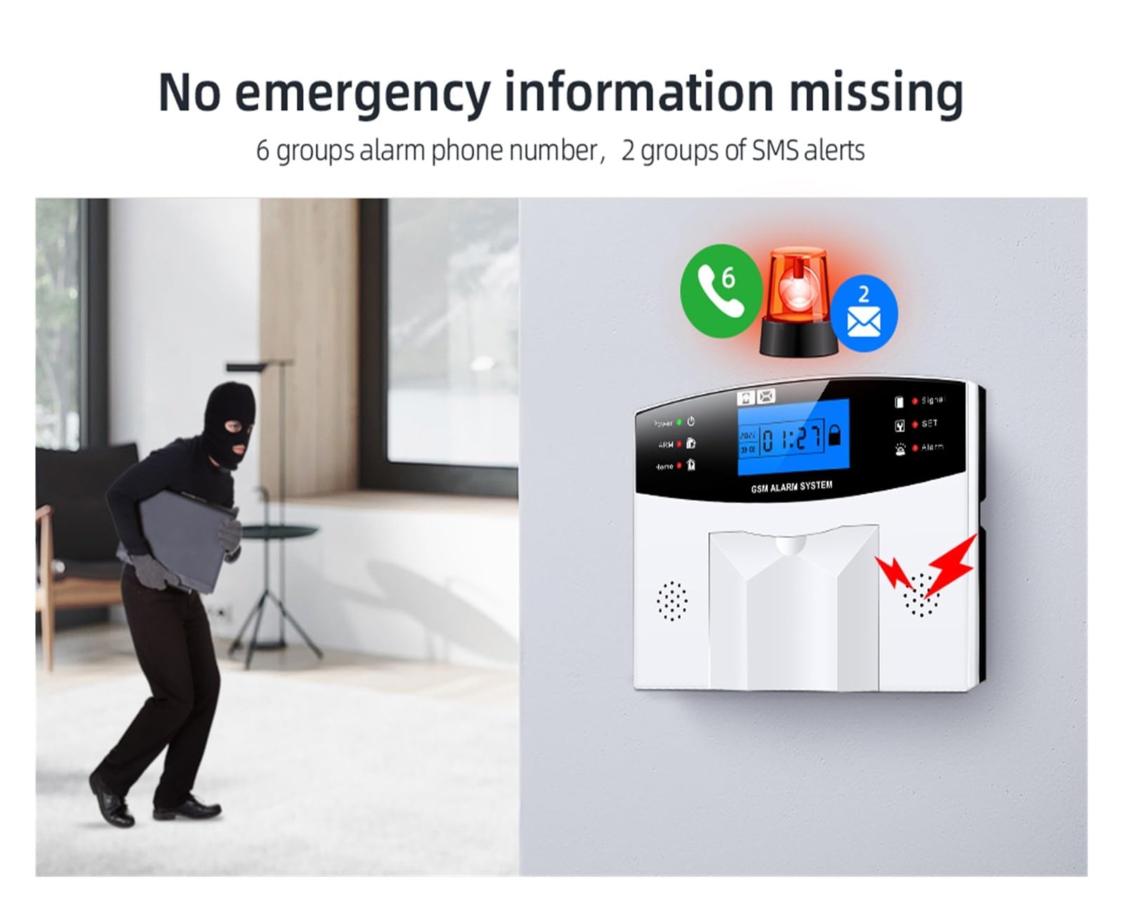Sistemas Seguridad Hogar Tuya-Sistema De Alarma Antirrobo Inalámbrico Inteligente con WiFi, Sistema Seguridad For Hogar Dial Automático, Detector Sensor Movimiento Puerta(Kit I)