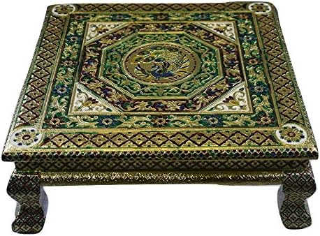 Movie Time Video Premium Quality Peacock Design Puja Bajot, Table, Chowki, Chaurang, Large