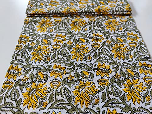 Image of Floral Printed Cotton Fabric Cloth Hand Block Print Fabric Women Material Running Jaipuri Hand Block Printed Women Dress Material Kurtis Natural 44 inch Inches Width 2.5 Meter (Pattern 29)