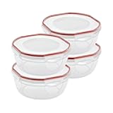 Ultra-Seal 4.7 Qt Bowl, Large Airtight Food Storage Container, Latching Lid, Microwave and Dishwasher Safe, Clear With Red Gasket, 4-Pack