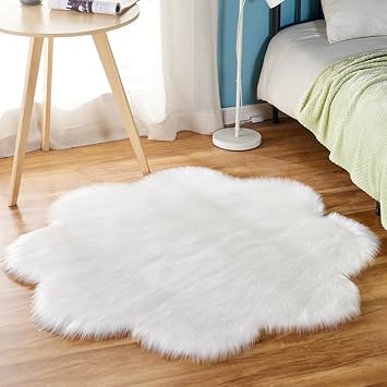 Fashion Plum Blossom Shape Soft Faux Fur Wool Fluffy Beside Rugs Anti-Slip Shaggy Area Rug Modern Home Office Decor Floor Mat