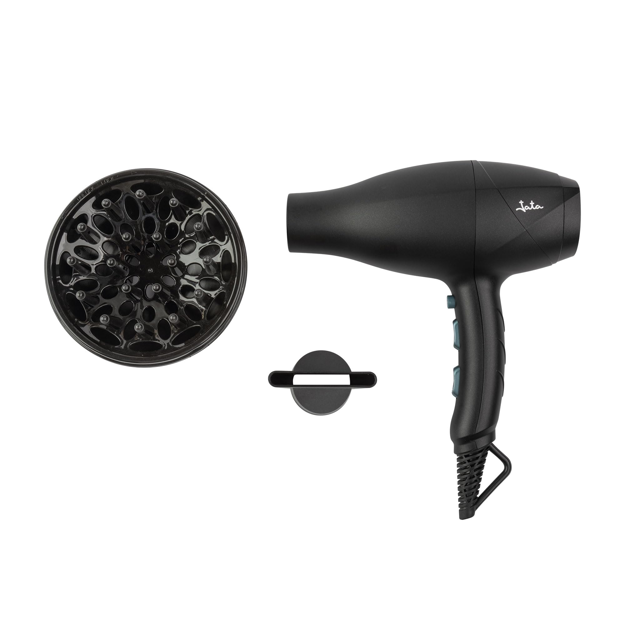 JATA JBSC1195 - Asciugacapelli agli ioni 2600 W, senza increspatura, con diffusore e concentratore, 3 livelli di temperatura e 2 flussi d'aria, pulsante a freddo