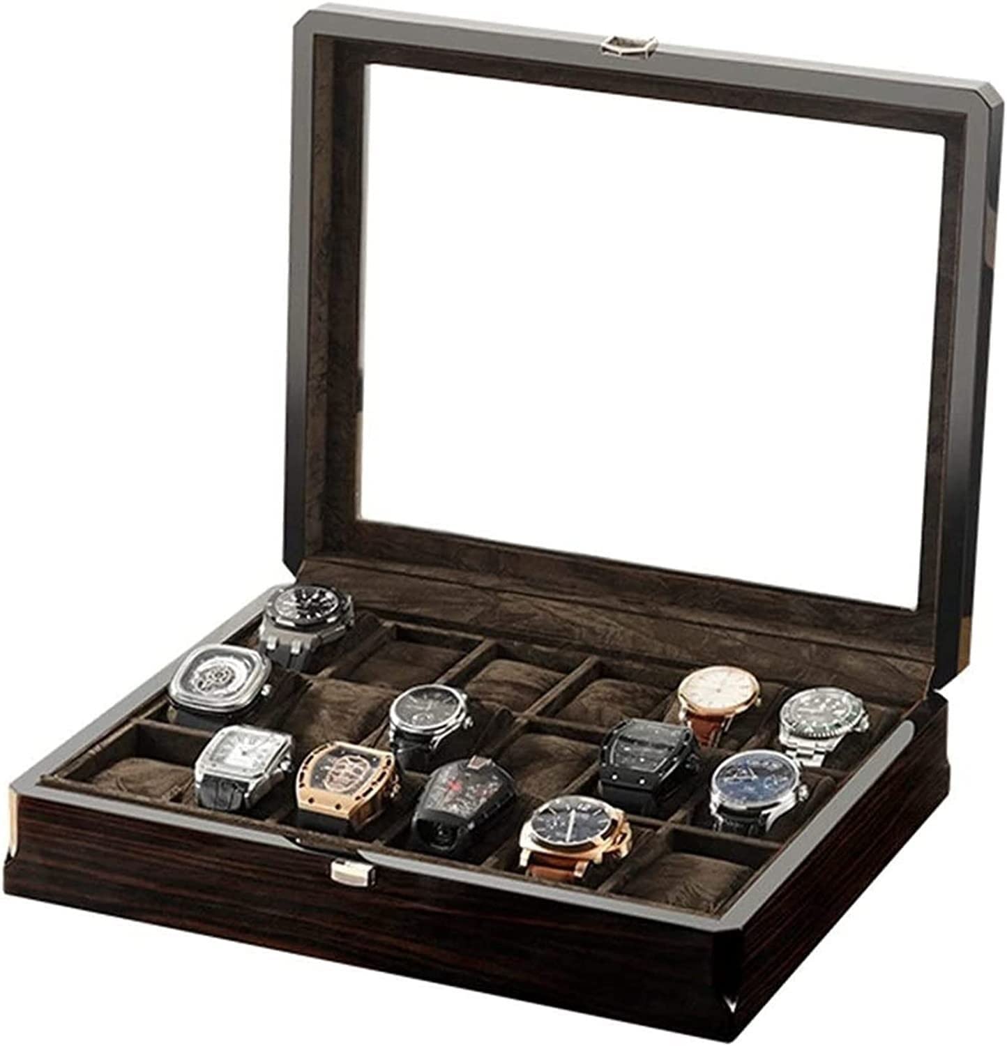 TIANQIHAO 18 Slots Watch Box Wooden Wrist Watch Men Storage Box Clock/Watch Display Case Convenient Watch Organizer,B