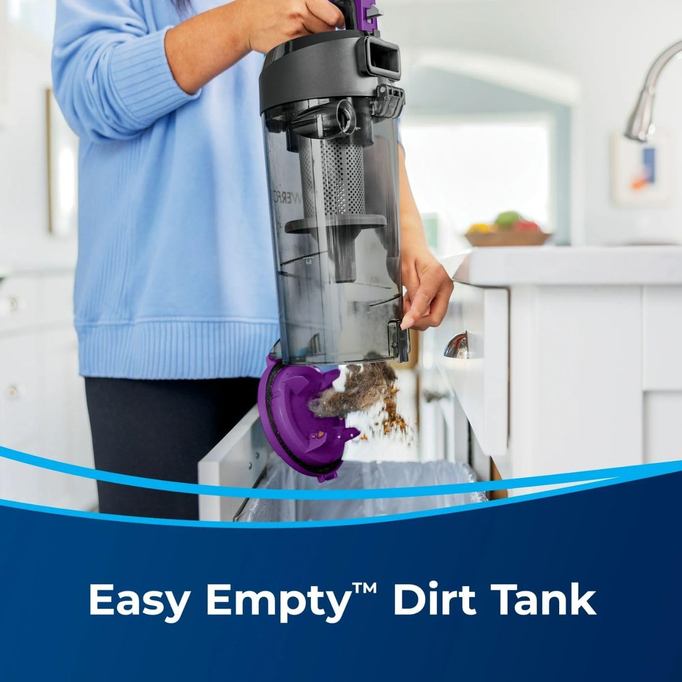 BIISSELLL Power Force Helix Bagless Upright Vacuum, Powerful Suction for Pet Hair,Carpet, Tile & Hardwood,Cleaning, Scatter-Free Technology, Large Dirt Tank, 23ft Cord, 5 Height Settings (Purple)