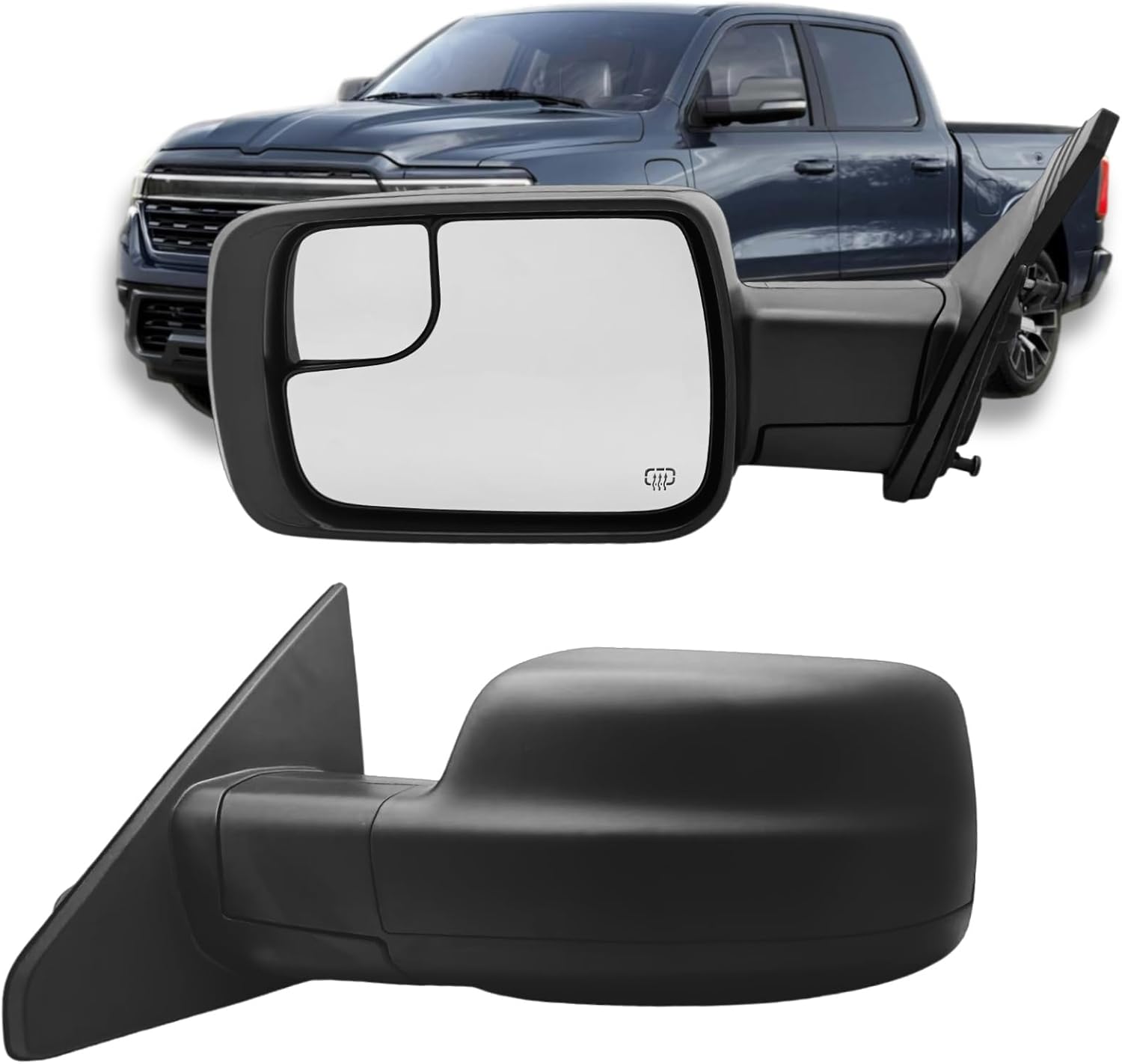 Left Driver Side Mirror Compatible With 2019-2025 Dodge Ram 1500 Rearview Mirror With Power Heated Glass Temperature Sensor Manual Folding Texture Black Replace 68276499AA 7Pins