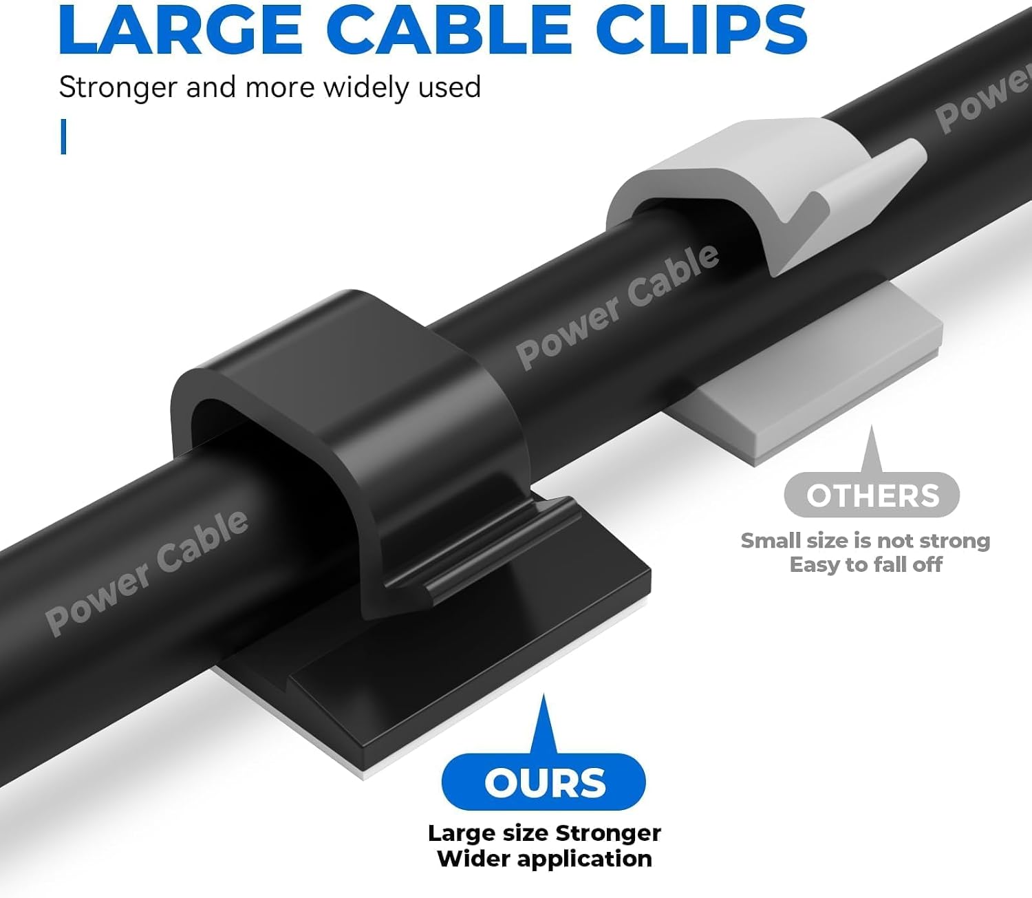 40Pack Large Cable Clips, Adhesive Wire Holders for Desk Wall, Black image 3
