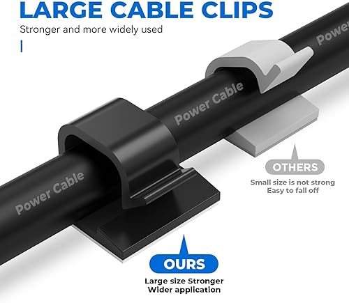 Miniatura 3 de Clips grandes para cables, 40 piezas con cintas adhesivas fuertes, organizador de cables para automóvil, oficina y hogar (negro, L05 (40 unidades)