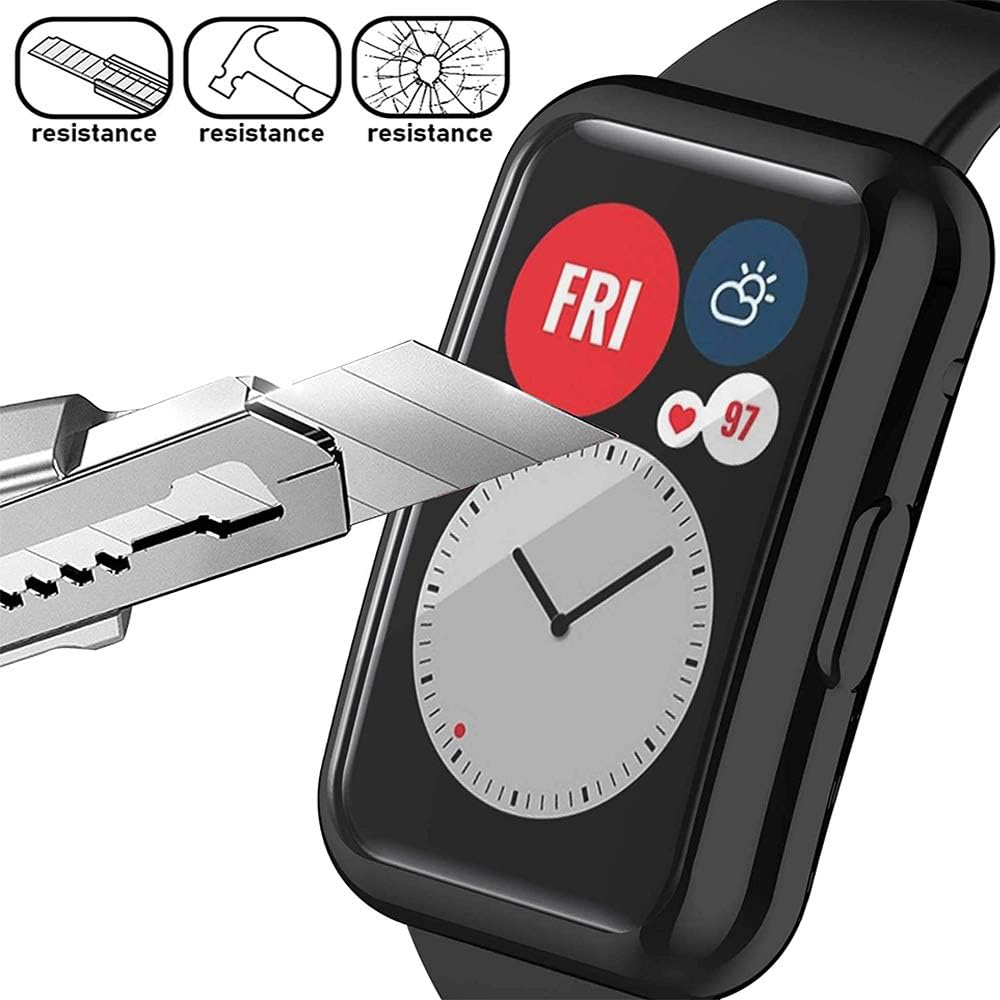 Sjiangqiao 2-Pack Screen Protector Cases Compatible with Huawei Watch Fit, Soft TPU Plated All-Around Protector Cover Bumper Frame for Huawei Watch Fit Accessories for Men Women (Clear+Black)
