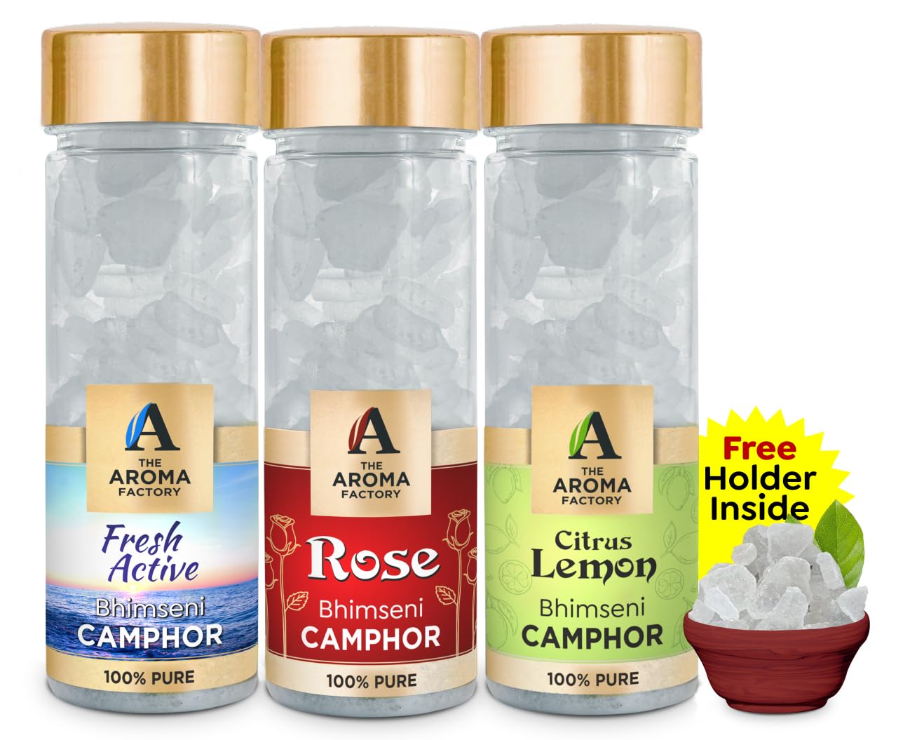 The Aroma Factory Pure Bhimseni Camphor, Fresh Active, Rose & Citrus Lemon, Zero Residue Kapoor with Fragrance for Pooja, Aarti Kapur | Bottle Pack of 3 x 80gm-image-49