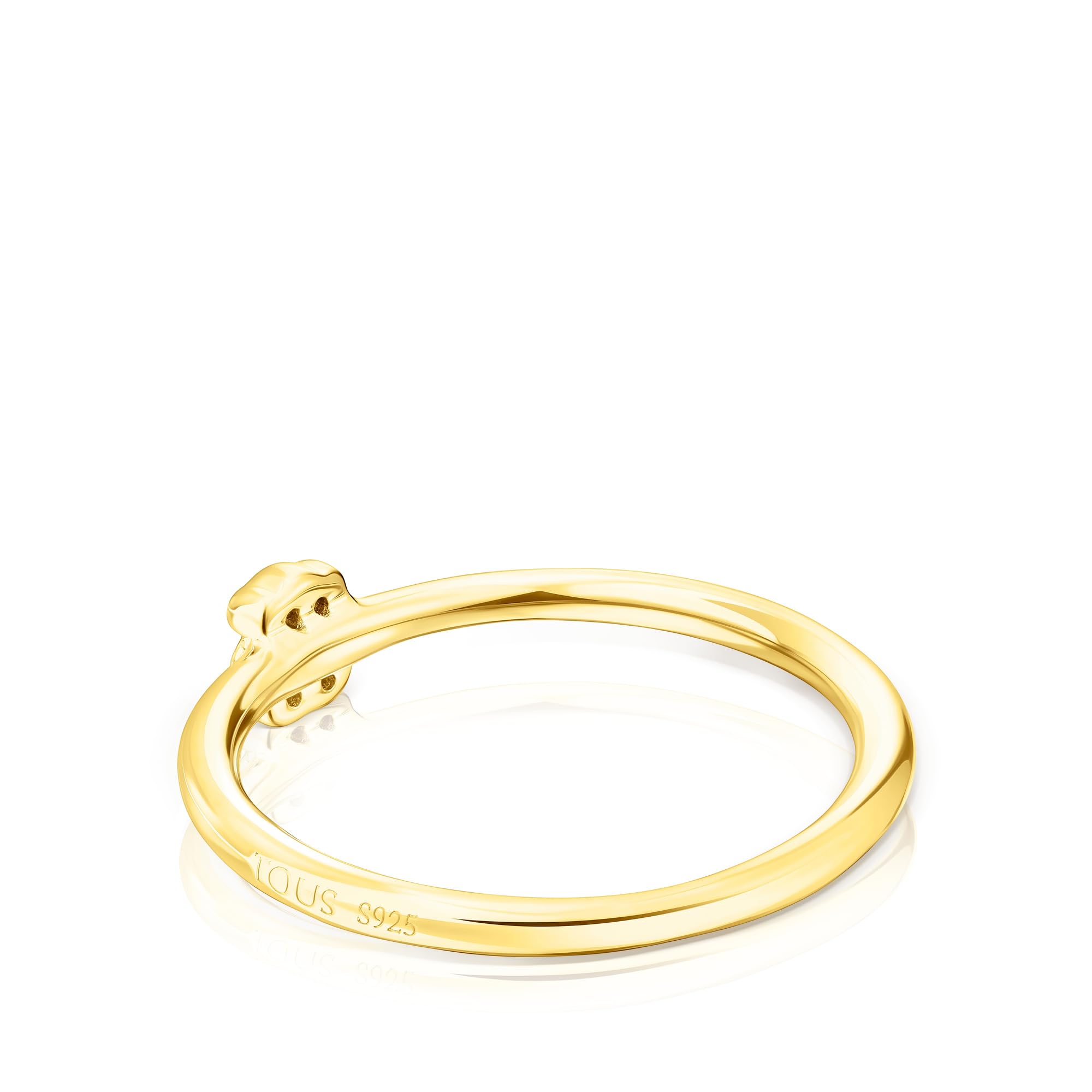 TOUS Anillo con Baño de Oro 18Kt sobre Plata para Mujer con Oso de Cromodiópsidos Talla 14, Sofisticado y Sútil, Colección Motif