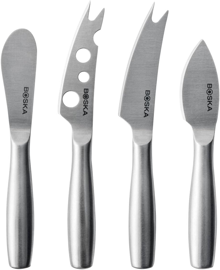 BOSKA Stainless Steel Cheese 4 Knife Set - Mini Copenhagen Knives For All Types of Cheese - Silver Non-Stick - Dishwasher Safe - For Kitchen Cooking