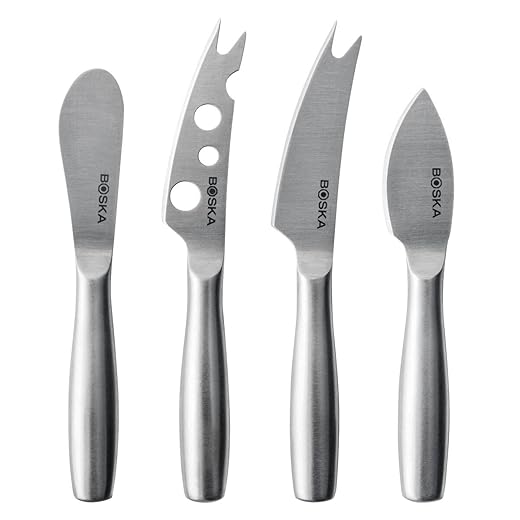 BOSKA Stainless Steel Cheese 4 Knife Set - Mini Copenhagen Knives For All Types of Cheese - Silver Non-Stick - Dishwasher Safe - For Kitchen Cooking