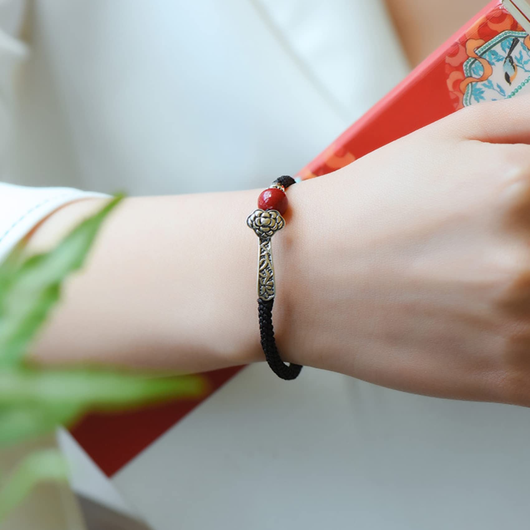 NZpost Pulsera de cinabrio de Plata esterlina, Pulsera con dijes de Ruyi, Pulsera de Hilo Rojo, Amuleto de Riqueza, Pulsera de Buena Suerte, talismán Fuerte, Pulsera de cinabrio St1 (Oro Ajustable)