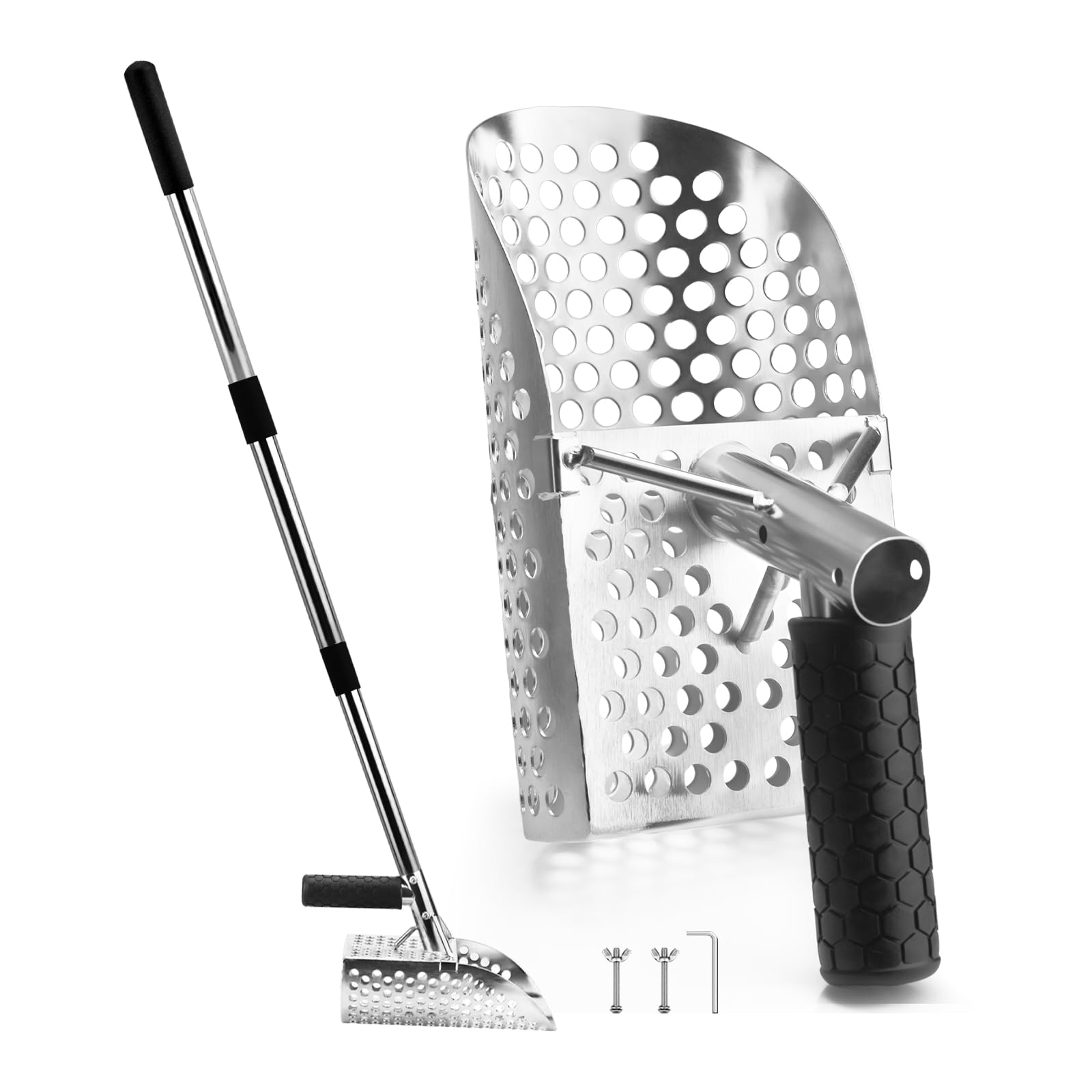 Cucchiaio di sabbia per il rilevamento dei metalli, paletta in acciaio inox con manico lungo, resistente e durevole, ideale per caccia al tesoro in riva al mare
