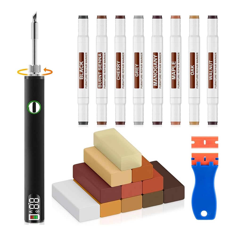 Ijsdnvjndx As Shown Vinyl Floor Repair Kit With 11 Colors Hardwood Wax 8 Colors Dual Tip Furniture Touch Up Markers Upgraded Heat Pen