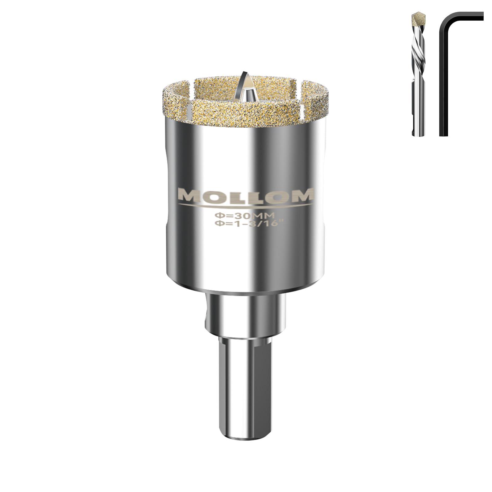MOLLOM 1-3/16" (30mm) Diamond Hole Saw with 2Pcs Removable Pilot Drill Bit Smooth Cutting for Porcelain Tiles,Glass,Ceramic,Marble,Fiberglass,etc