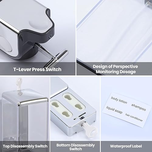 Miniatura 6 de Dispensadores cuadráticos 3 en 1 para la ducha, dispensador de jabón de ducha, dispensador de acondicionador, dispensador de champú, distribuidor