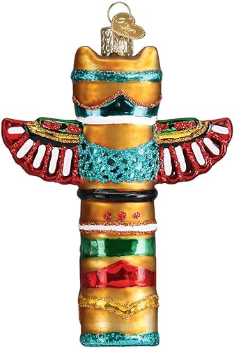 Miniatura 3 de Old World Christmas Adorno de poste de tótem, adorno de cristal soplado para árbol de Navidad, decoración navideña artesanal, colección nativa